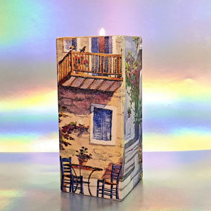 Wooden tea light candle holder, unique holiday memorabilia, home decor, gift, house warming present, fire place décor