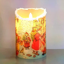 Load image into Gallery viewer, Christmas snow effect LED pillar candle, decorative flameless shimmer and sparkle candle decor night light, gift, safe for children and pets