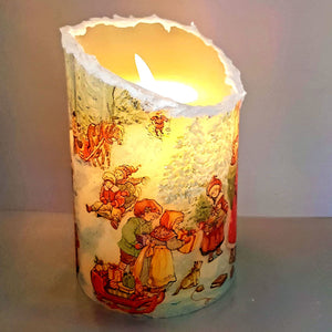 Christmas snow effect LED pillar candle, decorative flameless shimmer and sparkle candle decor night light, gift, safe for children and pets