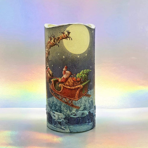 Christmas LED pillar candle, Flying Santa flameless decorative candle, gift, night light, decor