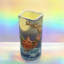 Load image into Gallery viewer, Christmas LED pillar candle, Flying Santa flameless decorative candle, gift, night light, decor