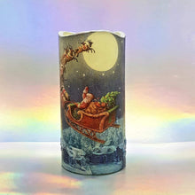 Load image into Gallery viewer, Christmas LED pillar candle, Flying Santa flameless decorative candle, gift, night light, decor