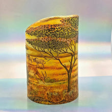 Load image into Gallery viewer, LED flameless pillar candle, Unique 3D effect, African wildlife, Designer candle gift, home decor, nightlight