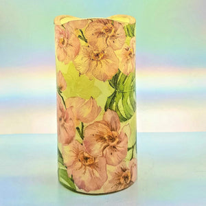 Flameless pillar candle, Floral LED decorative shimmering candle, unique gift, night light, home decor