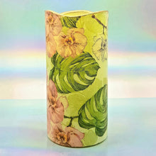 Load image into Gallery viewer, Flameless pillar candle, Floral LED decorative shimmering candle, unique gift, night light, home decor