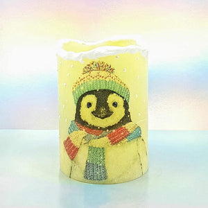 Christmas flameless pillar candle, unique flickering Santa and penguin candles decor, night light, unique gift