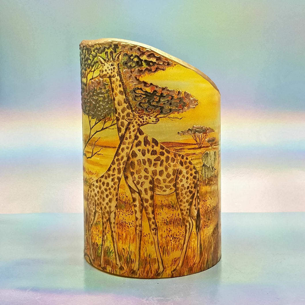 LED flameless pillar candle, Unique 3D effect, African wildlife, Designer candle gift, home decor, nightlight