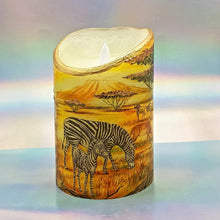 Load image into Gallery viewer, LED flameless pillar candle, Unique 3D effect, African wildlife, Designer candle gift, home decor, nightlight
