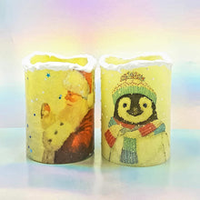 Load image into Gallery viewer, Christmas flameless pillar candle, unique flickering Santa and penguin candles decor, night light, unique gift