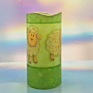 Flameless pillar candle, 3D effect LED candle gift, home decor, Three happy sheep design