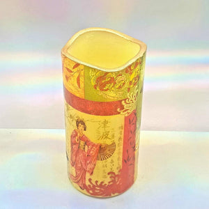 Vintage Japanese design LED candle, Flameless Japanese Geisha pillar candle, unique home decor, gift
