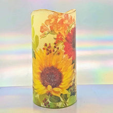 Load image into Gallery viewer, Shimmering LED candle, Flameless Sunny flowers pillar candle, unique home decor, gift