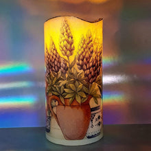 Load image into Gallery viewer, Shimmering LED pillar candle, Flameless pot of blooming spring flowers pillar candle, unique home decor, gift