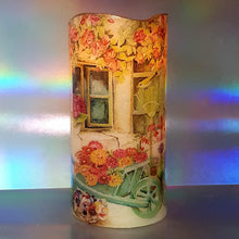Load image into Gallery viewer, Shimmering floral LED candle, Flameless Sunny flowers pillar candle, unique home decor, gift for mom, mum
