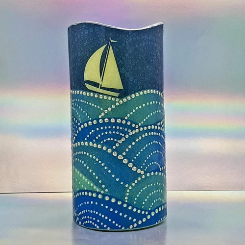 Shimmering LED candle, Flameless pillar candle, unique home decor, gift for him, for her
