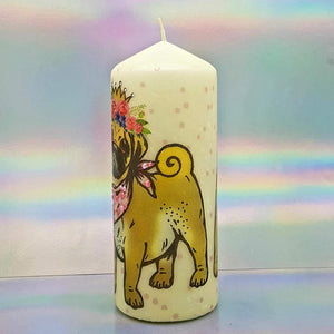Large decorative pillar candle, decorated candle with 3D effect, Dalmatian and Pug, Unique gift, home decor