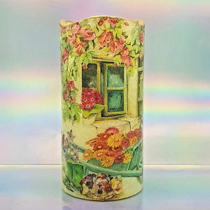 Shimmering floral LED candle, Flameless Sunny flowers pillar candle, unique home decor, gift for mom, mum