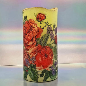 Shimmering floral LED candle, Flameless pillar candle, unique home decor, gift for her, mom, mum