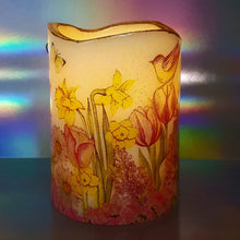 Load image into Gallery viewer, Flameless pillar candle, unique flickering floral candle decor night light, gift, safe for children and pets
