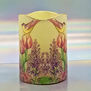 Flameless pillar candle, unique flickering floral candle decor night light, gift, safe for children and pets