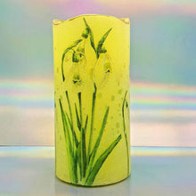 Load image into Gallery viewer, Floral LED candle, Flameless shimmering flickering pillar candle, unique spring home decor, gift for her, mom, mum