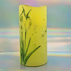 Floral LED candle, Flameless shimmering flickering pillar candle, unique spring home decor, gift for her, mom, mum
