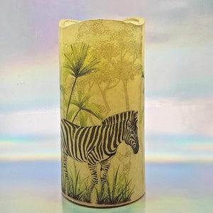 LED flameless pillar candle, African giraffe and zebra, Unique designer candle gift, home decor, memory gift