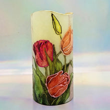 Load image into Gallery viewer, LED shimmering flickering pillar candle with 3D spring floral effect candle, unique gift for her, mother