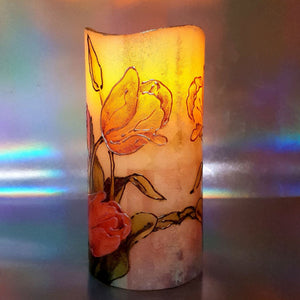 LED shimmering flickering pillar candle with 3D spring floral effect candle, unique gift for her, mother