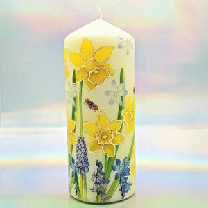 Decorative pillar candle, Spring flowers candle, Unique table centrepiece, home decor, gift for mother, her, birthday present