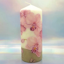Load image into Gallery viewer, Decorative pillar candle,Pink orchids candle, Unique table centrepiece, home decor, gift for mother, her, birthday present