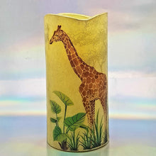 Load image into Gallery viewer, LED flameless pillar candle, African giraffe and zebra, Unique designer candle gift, home decor, memory gift