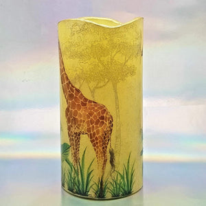 LED flameless pillar candle, African giraffe and zebra, Unique designer candle gift, home decor, memory gift
