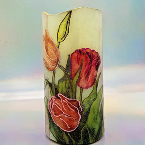 LED shimmering flickering pillar candle with 3D spring floral effect candle, unique gift for her, mother