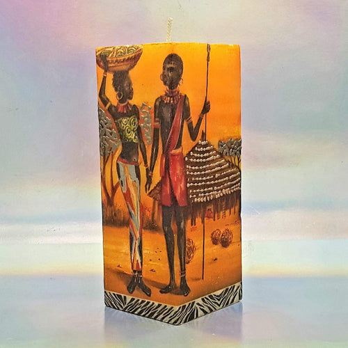 Square pillar decorative candle, 3D effect candle, African people, village candle, unique candle gift, decor