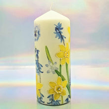 Load image into Gallery viewer, Decorative pillar candle, Spring flowers candle, Unique table centrepiece, home decor, gift for mother, her, birthday present