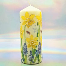 Load image into Gallery viewer, Decorative pillar candle, Spring flowers candle, Unique table centrepiece, home decor, gift for mother, her, birthday present