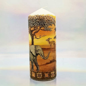 Large pillar candle, African wildlife sunset candle, unique 3D effect candle gift, decor, keepsake