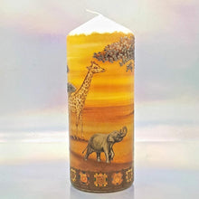 Load image into Gallery viewer, Large pillar candle, African wildlife sunset candle, unique 3D effect candle gift, decor, keepsake