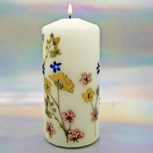 Decorative pillar candle, Unique centrepiece summer candle; perfect gift for mother, for her, birthday present