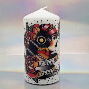 Decorative wax pillar candle, Unique love and victory candle; perfect gift for mother, for her, birthday present