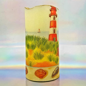 Shimmering LED flameless candle, Lighthouse pillar candle, unique home decor, gift for him, for her