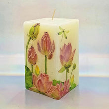 Load image into Gallery viewer, Decorative pillar candle, Unique floral water lilies design candle; perfect gift for mother, for her, birthday present
