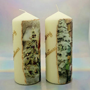 Christmas pillar candles, Decorative Santa candles, Unique home decor, gift for mother, for sister, for her, him