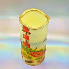 Load image into Gallery viewer, Shimmering LED flameless candle, Lighthouse pillar candle, unique home decor, gift for him, for her