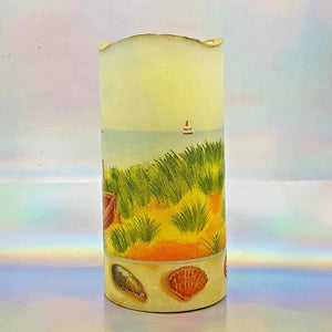 Shimmering LED flameless candle, Lighthouse pillar candle, unique home decor, gift for him, for her