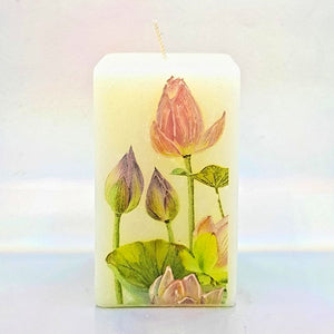 Decorative pillar candle, Unique floral water lilies design candle; perfect gift for mother, for her, birthday present
