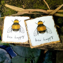 Load image into Gallery viewer, bee happy slate coasters, set of 2 coasters, gift for her,for him, for mother, gift box