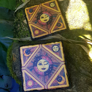 Sun and moon slate coasters, letter box gift, set of 2, gift set for her, for him, for mother, for friend