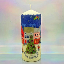 Load image into Gallery viewer, Decorative Christmas pillar candle, Christmas town square, Unique home decor, gift for mother, for sister, for her, him